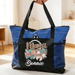 Personalised Bow Flower Large Oxford Tote Bag with Name Birthday Mother's Day Gift for Mom Grandma