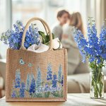 Personalised Birth Flower Butterfly Large Capacity Jute Tote Bag with Name Daily Use Mother's Day Birthday Gift for Mom Grandma Woman