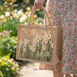 Personalised Birth Flower Butterfly Large Capacity Jute Tote Bag with Name Daily Use Mother's Day Birthday Gift for Mom Grandma Woman