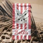 Gepersonaliseerd Panda Konijn Cartoondieren Sneldrogend Gestreept Strandlaken met Naam Zomervakantie- en Verjaardagscadeau voor Jongens en Meisjes