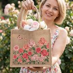 Personalised Birth Flower Butterfly Large Capacity Jute Tote Bag with Name Daily Use Mother's Day Birthday Gift for Mom Grandma Woman