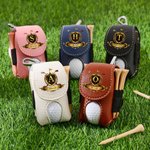 Personalized Golden Golf Badge Initial PU Leather Golf Ball Bag Tee Holder with Name Golf Club Birthday Gift for Golf Lovers