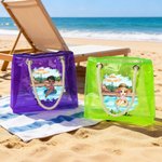 Personalized Pool Vacation Cartoon Girl Holographic Clear Tote Bag with Name Summer Party Holiday Birthday Gift for Women Girls