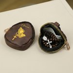 Sac de rangement pour chapelet en cuir PU avec nom Cadeau religieux de baptême pour les chrétiens