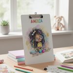 Porte-blocs en acrylique personnalisé avec nom Fille lisant un dessin animé Cadeau d'anniversaire pour étudiants