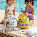 Personalisierte bunte Cartoon-Charakter Drawstring Tasche mit Namen Outdoor-Aktivitäten Strand Party Geburtstag Geschenk für Frauen Besties Familie