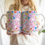 Personalized Colourful Flower Hand in Hand Design Ceramic Coffee Mug with Names Mother's Day Birthday Gift for Mom Grandma