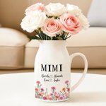 Personalised Birth Flower Ceramic Plant Vase with Handle Title and Names Birthday Mother's Day Gift for Mom Grandma Family