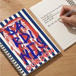 Personalized Sardine Mackerel Flounder Striped A5 Spiral Notebook with Name and 60 Lined Pages Birthday Gift for Fishing Enthusiasts