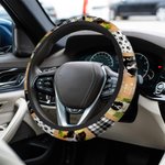 Personalized 3 Pet Photo Plaid Design Car Steering Wheel Cover with Name Birthday Anniversary Gift for Pet Lovers Car Owners