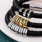 Pulsera personalizada de cuero trenzado unisex con 1 a 9 cuentas y nombres grabados regalo de Día del Padre cumpleaños y San Valentín para familia