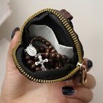 Sac de rangement pour chapelet en cuir PU avec nom Cadeau religieux de baptême pour les chrétiens