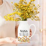 Personalised Birth Flower Ceramic Plant Vase with Handle Title and Names Birthday Mother's Day Gift for Mom Grandma Family