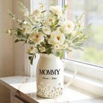Personalised Birth Flower Ceramic Plant Vase with Handle Title and Names Birthday Mother's Day Gift for Mom Grandma Family
