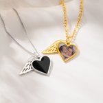 Personalised Heat-Activated Hidden Photo Angel Wing Heart Necklace with Engraved Text Memorial Sympathy Gift for Women