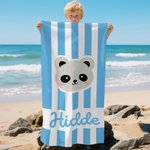 Gepersonaliseerd Panda Konijn Cartoondieren Sneldrogend Gestreept Strandlaken met Naam Zomervakantie- en Verjaardagscadeau voor Jongens en Meisjes