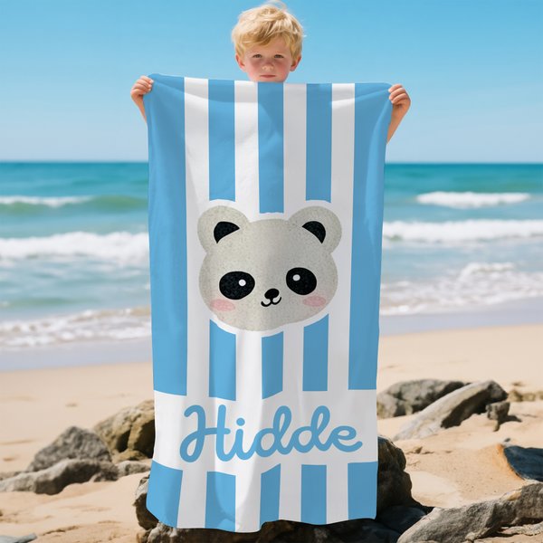 Gepersonaliseerd Panda Konijn Cartoondieren Sneldrogend Gestreept Strandlaken met Naam Zomervakantie- en Verjaardagscadeau voor Jongens en Meisjes