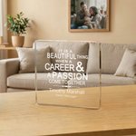 Plaque de bureau en acrylique carrée personnalisée avec nom et titre Cadeau d'anniversaire de travail pour employé de bureau