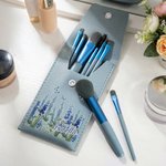 Personalised Birth Flower Butterfly PU Leather Makeup Brush Bag with 8 Pcs Makeup Brushes Travel Essentials Mother's Day Birthday Gift for Women