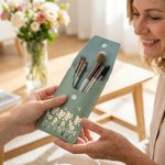 Personalised Birth Flower Butterfly PU Leather Makeup Brush Bag with 8 Pcs Makeup Brushes Travel Essentials Mother's Day Birthday Gift for Women