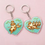 Personalized Otter Mom and 1-5 Baby Otters Heart-Shaped Acrylic Keychain with Names Daily Use Mother's Day Gift for Mom Grandma