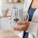 Personalized Watercolor Photo Striped Design 11 oz 15 oz Ceramic Coffee Mug with Title Daily Use Birthday Mother's Day Gift for Grandma Mom
