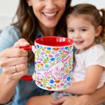 Personalized Colourful Flower Hand in Hand Design Ceramic Coffee Mug with Names Mother's Day Birthday Gift for Mom Grandma