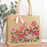 Personalised Birth Flower Butterfly Large Capacity Jute Tote Bag with Name Daily Use Mother's Day Birthday Gift for Mom Grandma Woman