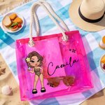 Personalised Waterproof Y2K Cartoon Character Neon Laser Clear Tote Bag with Name Birthday Bridal Party Gift for Women Girls