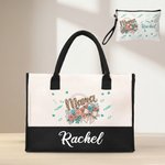 Personalized Mama Bow Flower Large Tote Bag Portable Makeup Bag with Name Birthday Mother's Day Gift for Mom Grandma Family