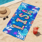 Personalised Toile De Jouy Graffiti Floral Quick Dry Oversized Beach Towel with Name Summer Vacation Travel Essentials Birthday Gift for Friend Family