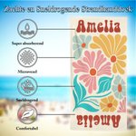 Gepersonaliseerde Sneldrogende Strandhanddoek met Kleurrijke Bloemen en Naam als Zomercadeau Verjaardagscadeau of Feestelijk Cadeau voor Dames