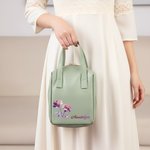 Personalized Watercolor Birth Flower PU Leather Handheld Makeup Bag with Name Birthday Anniversary Gift for Woman Girlfriend Sister