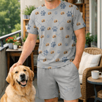 Personalized Multicolor Paw Print Lip 1-5 Face Photos Family Pajama Set Daily Wear Father's Day Mother's Day Birthday Gift for Man Woman