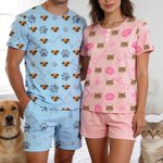 Personalized Multicolor Paw Print Lip 1-5 Face Photos Family Pajama Set Daily Wear Father's Day Mother's Day Birthday Gift for Man Woman