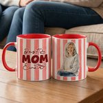 Personalized Watercolor Photo Striped Design 11 oz 15 oz Ceramic Coffee Mug with Title Daily Use Birthday Mother's Day Gift for Grandma Mom