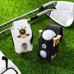 Personalized Golden Golf Badge Initial PU Leather Golf Ball Bag Tee Holder with Name Golf Club Birthday Gift for Golf Lovers