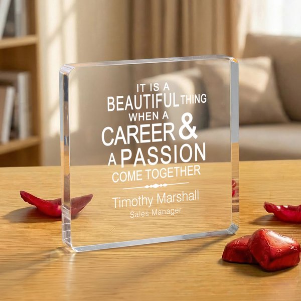 Plaque de bureau en acrylique carrée personnalisée avec nom et titre Cadeau d'anniversaire de travail pour employé de bureau