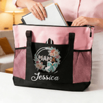 Personalised Bow Flower Large Oxford Tote Bag with Name Birthday Mother's Day Gift for Mom Grandma