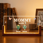 Personalised Butterflies 1-8 Birth Flowers Acrylic LED Night Light with Wooden Base and Name Home Decor Birthday Gift for Mother Grandmother