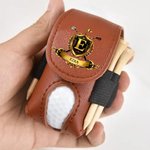 Personalized Golden Golf Badge Initial PU Leather Golf Ball Bag Tee Holder with Name Golf Club Birthday Gift for Golf Lovers