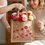 Personalised Birth Flower Butterfly Large Capacity Jute Tote Bag with Name Daily Use Mother's Day Birthday Gift for Mom Grandma Woman