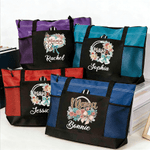 Personalised Bow Flower Large Oxford Tote Bag with Name Birthday Mother's Day Gift for Mom Grandma