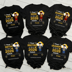 Personalised Class of 2026 Cartoon Character 100% Cotton Kid Adult T-shirt with Name Daily Wear Graduation Gift for Graduate Family