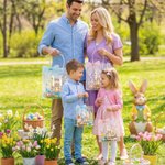 Bolsa transparente personalizada con nombre e inicial diseño de Pascua con lazo rosa conejo y pollitos regalo de fiesta para niños