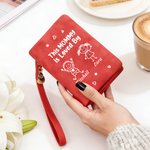 Personalised Cute Cartoon Kid Line Drawing PU Leather Wristlet Wallet with Title and Name Mother's Day Birthday Gift for Mom Grandma