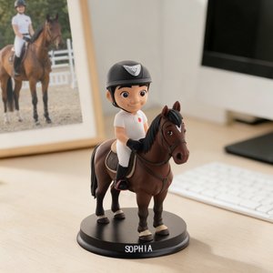 Personalized Cute 3D Photo Horse Riding Figurine with Name Desktop Decoration Birthday Gift for Equestrian Lovers