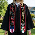 Personlig mexikansk amerikansk flagga Graduation Stole med namn och år Graduation Celebration Gift för klass 2026-akademiker
