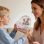 Personalised Happy 1st Mother's Day Cute Animal Heart-shape Acrylic Plaque with Name Desk Decor Mother's Day Birthday Gift for Mom