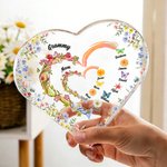 Personalized Birth Flower Butterfly Heart-Shaped Acrylic Plaque with Names Home Decor Mother's Day Gift for Mom Grandma